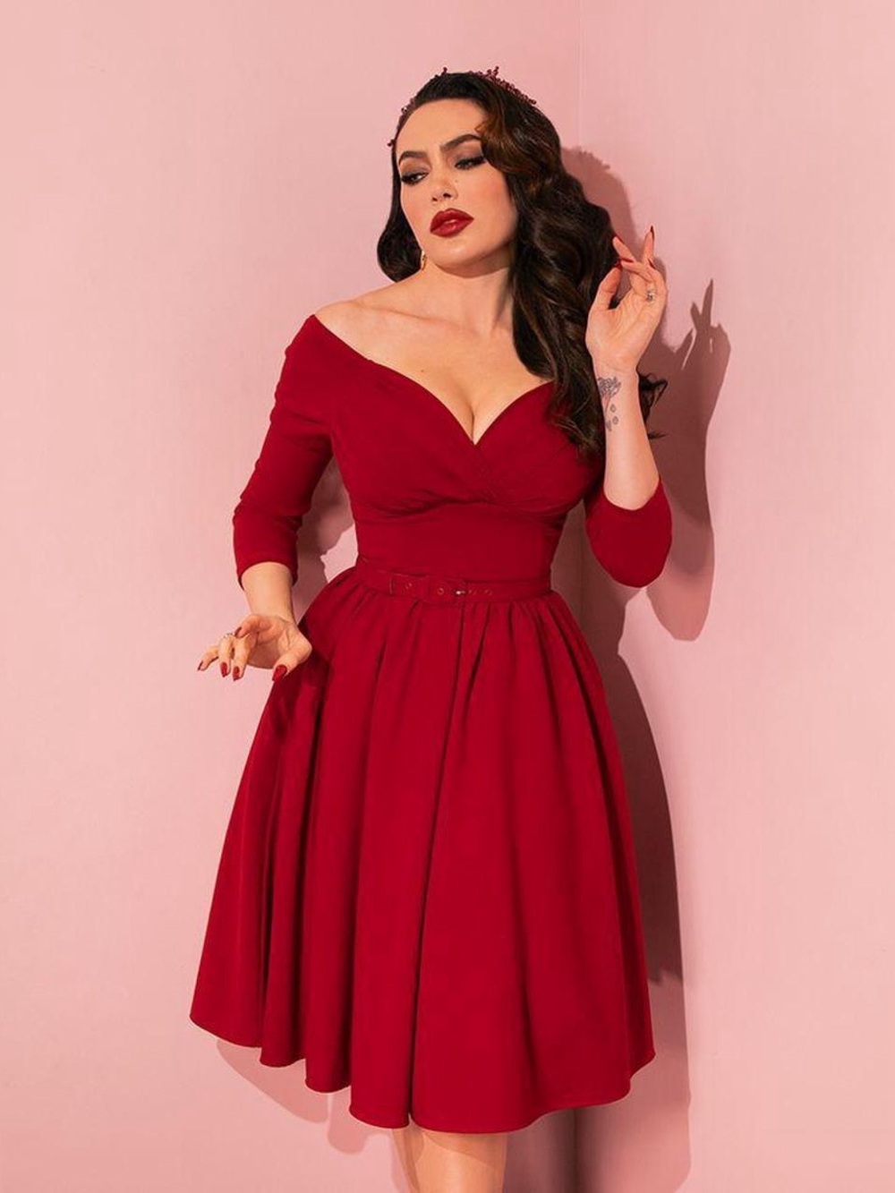 Starlet Swing Dress in Ruby Red